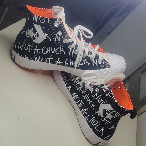 Converse Black and Orange High-Top Sneakers with Graffiti Print Sz 10.5 - Picture 10 of 10